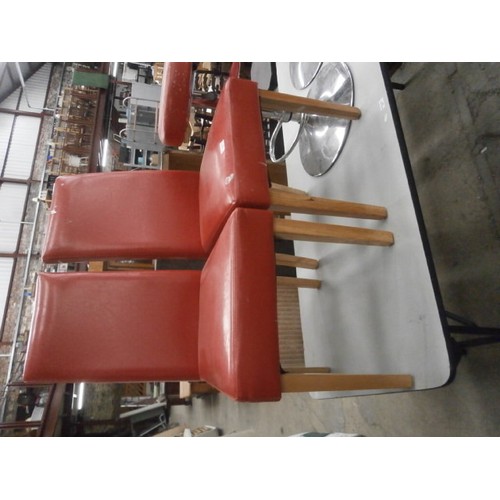 633 - Pair of red faux leather dining chairs and a pair of chrome based bar stools