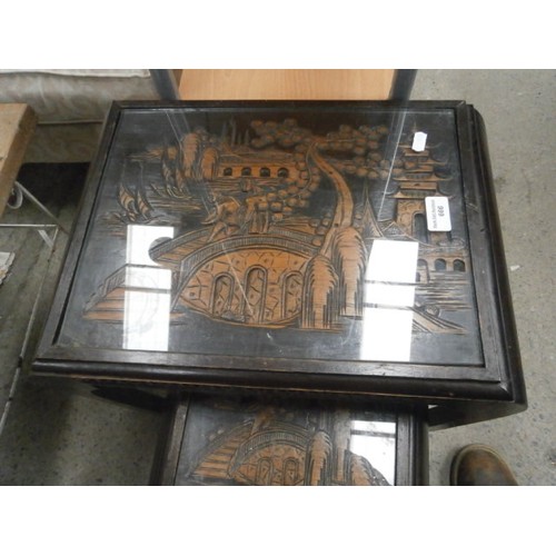 666 - 2 x small glass top oriental style tables