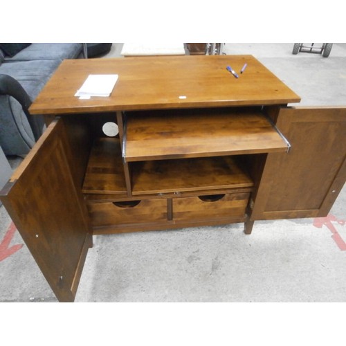 690 - Small modern 2 door pull out desk in a cupboard, with drawers and shelves, good quality