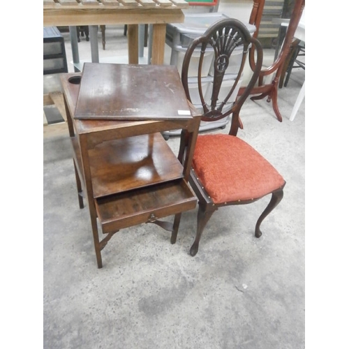 690 - Vintage mahogany chair and a 2 tier washstand with top cover and lower drawer