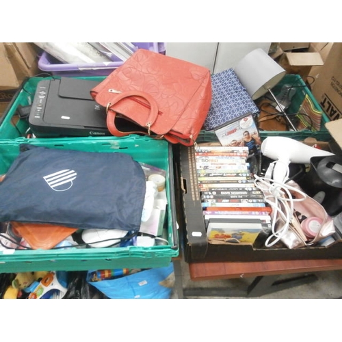 125 - Four crates inc Pixma printer, headphones, DVDs, cosmetics, hair dryer, etc