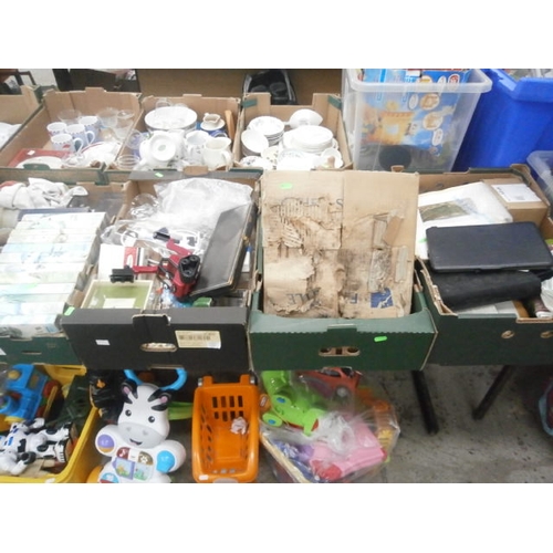 136 - Four boxes inc glassware, photo albums, books, carving set, etc