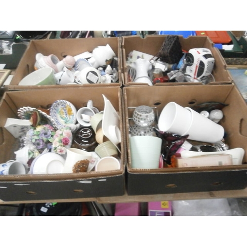 174 - Four boxes inc ornaments, vases, mugs, tealight holders, etc