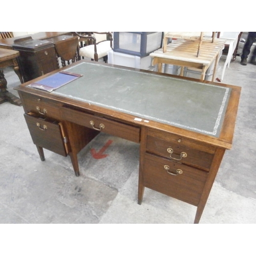 693 - Leather top office desk has folder stuck to Leather