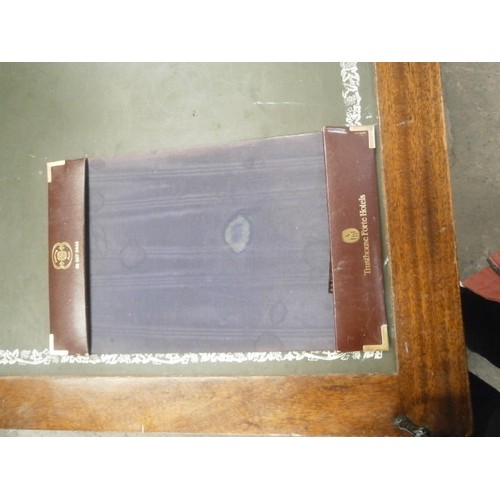 693 - Leather top office desk has folder stuck to Leather