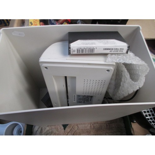 122 - Lot inc rug, paper shredder. tapes, car tape deck, etc