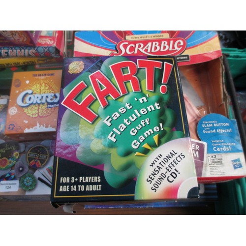 124 - Collection of games inc Scrabble, Fart, innuendo, Scene it, etc