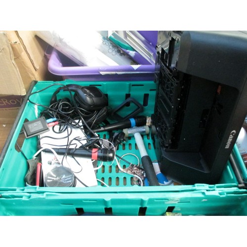 125 - Four crates inc Pixma printer, headphones, DVDs, cosmetics, hair dryer, etc