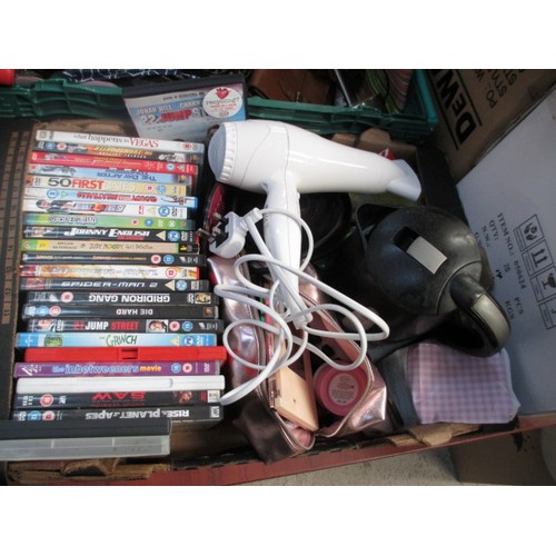 125 - Four crates inc Pixma printer, headphones, DVDs, cosmetics, hair dryer, etc