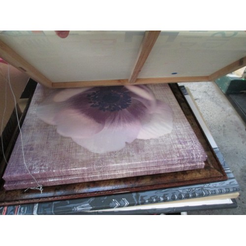 134 - Box and stack of assorted artwork, etc