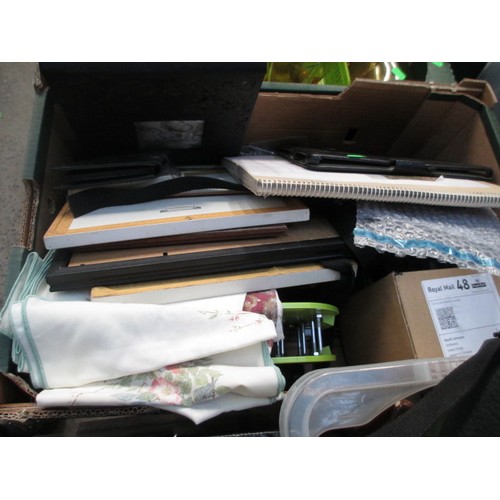 136 - Four boxes inc glassware, photo albums, books, carving set, etc