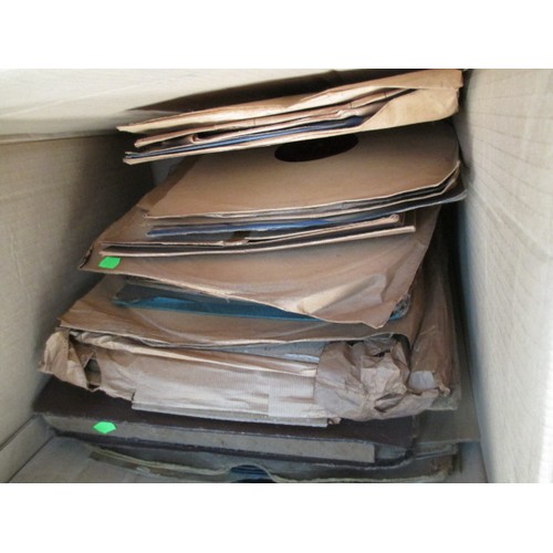 137 - Four boxes inc glassware, baking dishes, Hitachi stereo, paraffin lamp, Gramophone records, etc