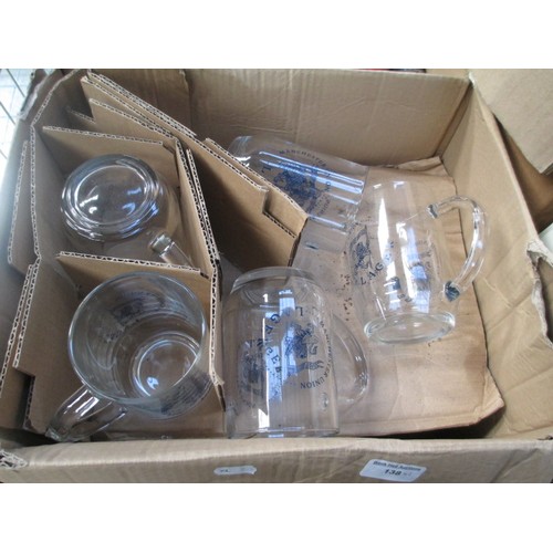 138 - Two boxes inc glass tankards, books, vintage scales, etc