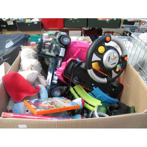 140 - Four boxes inc stationary, DVDs, console games, toys, wallpaper, etc