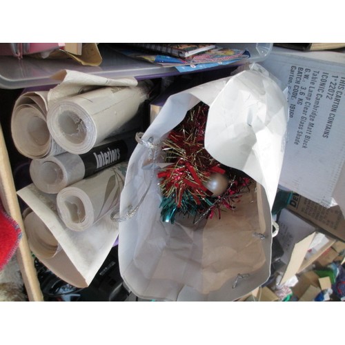 140 - Four boxes inc stationary, DVDs, console games, toys, wallpaper, etc