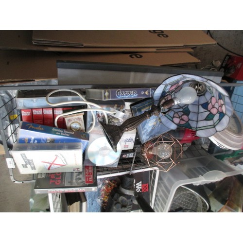 149 - Three boxes inc books, lamps, Videos, drill, etc