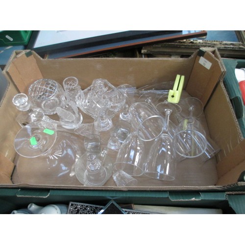 150 - Four boxes inc glassware, plastic crockery, stoneware dishes, etc