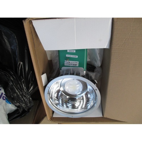 168 - Lot inc four JCC coral advanced LED light fittings with Coral LED rim attachments, kitchen tap and b... 