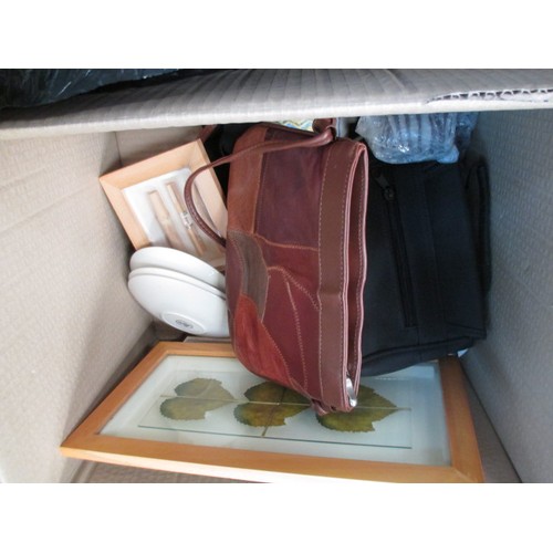 169 - Lot inc bag of clothing, canvas print, candles, etc