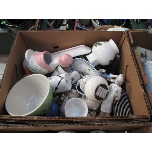 174 - Four boxes inc ornaments, vases, mugs, tealight holders, etc