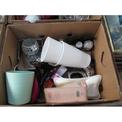 174 - Four boxes inc ornaments, vases, mugs, tealight holders, etc