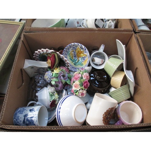 174 - Four boxes inc ornaments, vases, mugs, tealight holders, etc