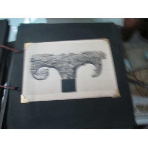 319 - Lot inc vintage autograph book, cigarette card albums, old photographs, carved wooden fruits