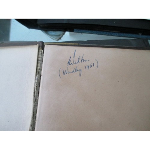 319 - Lot inc vintage autograph book, cigarette card albums, old photographs, carved wooden fruits