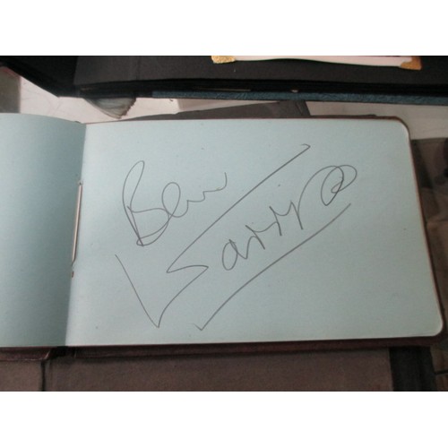 319 - Lot inc vintage autograph book, cigarette card albums, old photographs, carved wooden fruits