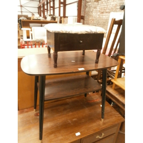 719 - Retro 2 tier table and a vintage stool with drawer