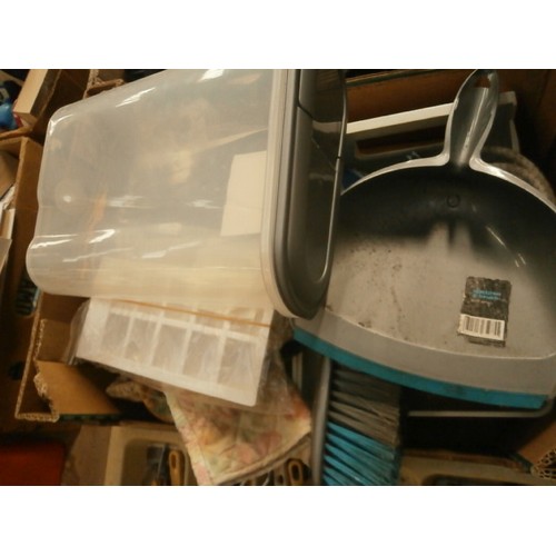 105 - Three boxes inc cutlery, Tower grill, casserole dishes, iron, etc