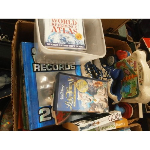 120 - Two boxes inc books, videos, CDs, toys