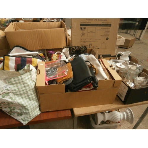 160 - Lot inc glassware, bathroom scales, handbags, boxed items, etc