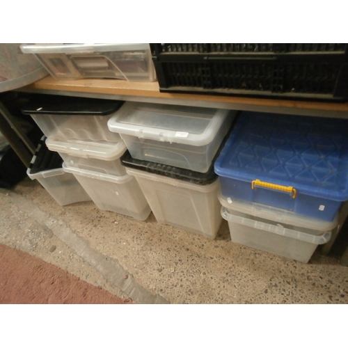 211 - Eleven plastic storage boxes with lids