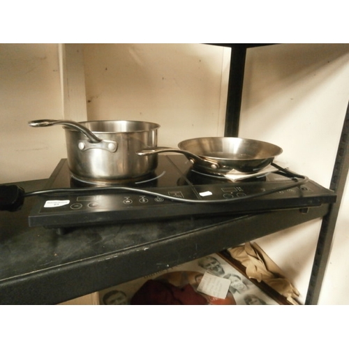 63 - Andrew James twin hotplate with pan and frying pan