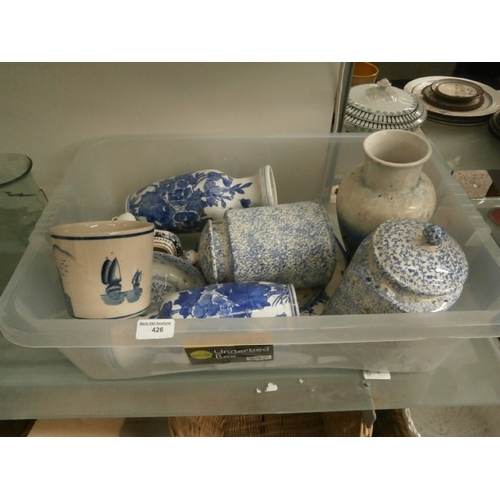 426 - Box inc Blue & white vases, plate, jars, etc