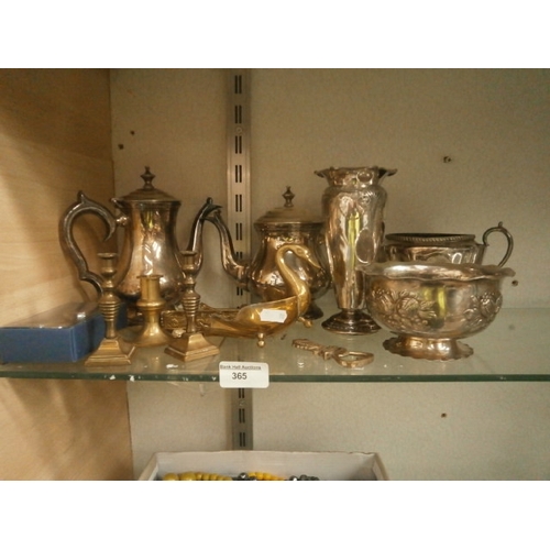 365 - Lot inc brass and silver plated items