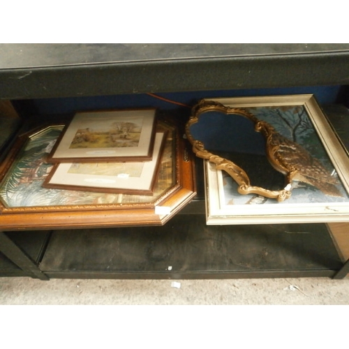 378 - Lot inc framed artwork and ornate mirror