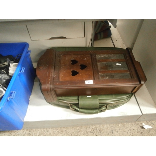 443 - Lot inc old leather case and clock cabinet