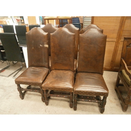 666 - Set of 6 high back brown leather chairs