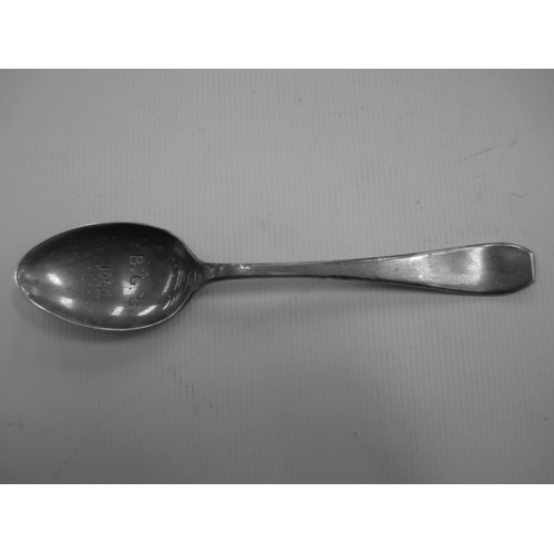 319 - Display shelf containing souvenir spoons, six spoons are silver hallmarked.