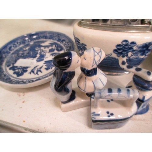 347 - Lot inc Royal Doulton floral plates, Wedgwood dishes, Ronson blue & white table lighter, etc