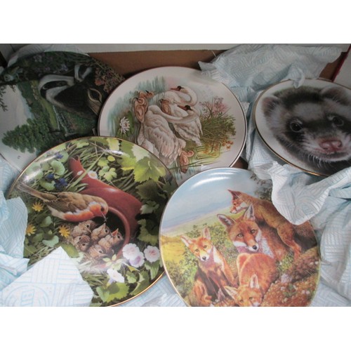 363 - Box of collectable plates and suitcase