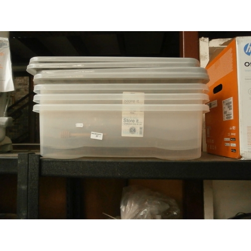 27 - Four plastic storage boxes with lids