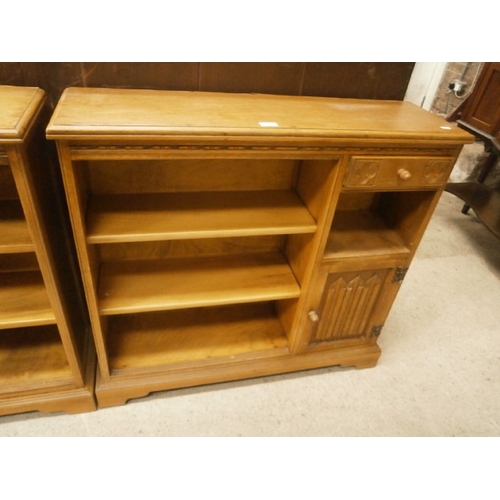 703 - Carved oak bookcase with linenfold cupboard