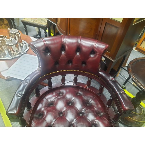 7 - Red leather chesterfield buttoned captains chair in very good condition