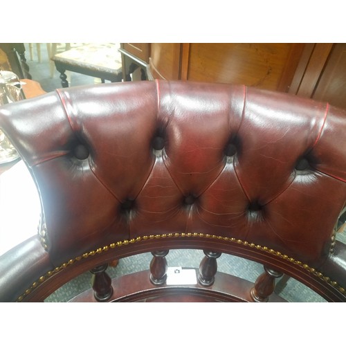 7 - Red leather chesterfield buttoned captains chair in very good condition