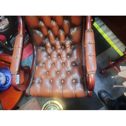 11 - Brown leather chesterfield buttoned slipper chair in very good condition