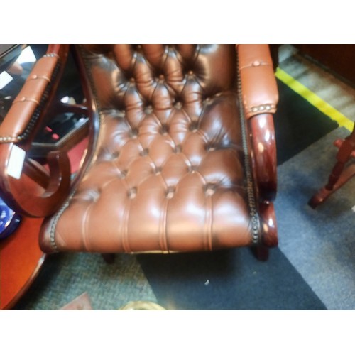 11 - Brown leather chesterfield buttoned slipper chair in very good condition