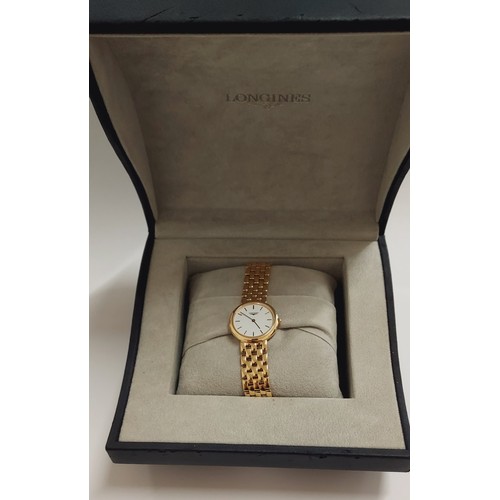 17 - Longines 18ct Ladies Gold watch  L8.105.6 
 18 carat gold yellow gold bracelet and bracelet (750). W... 